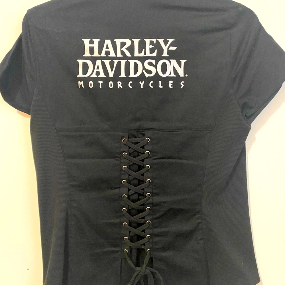 Harley Skull Zip-up corset top black small